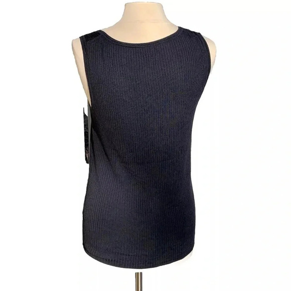 Lafayette 148 Women's XL Trim Modern Ribbed 100% Wool Tank Top Sweater Navy Blue - Picture 2 of 7